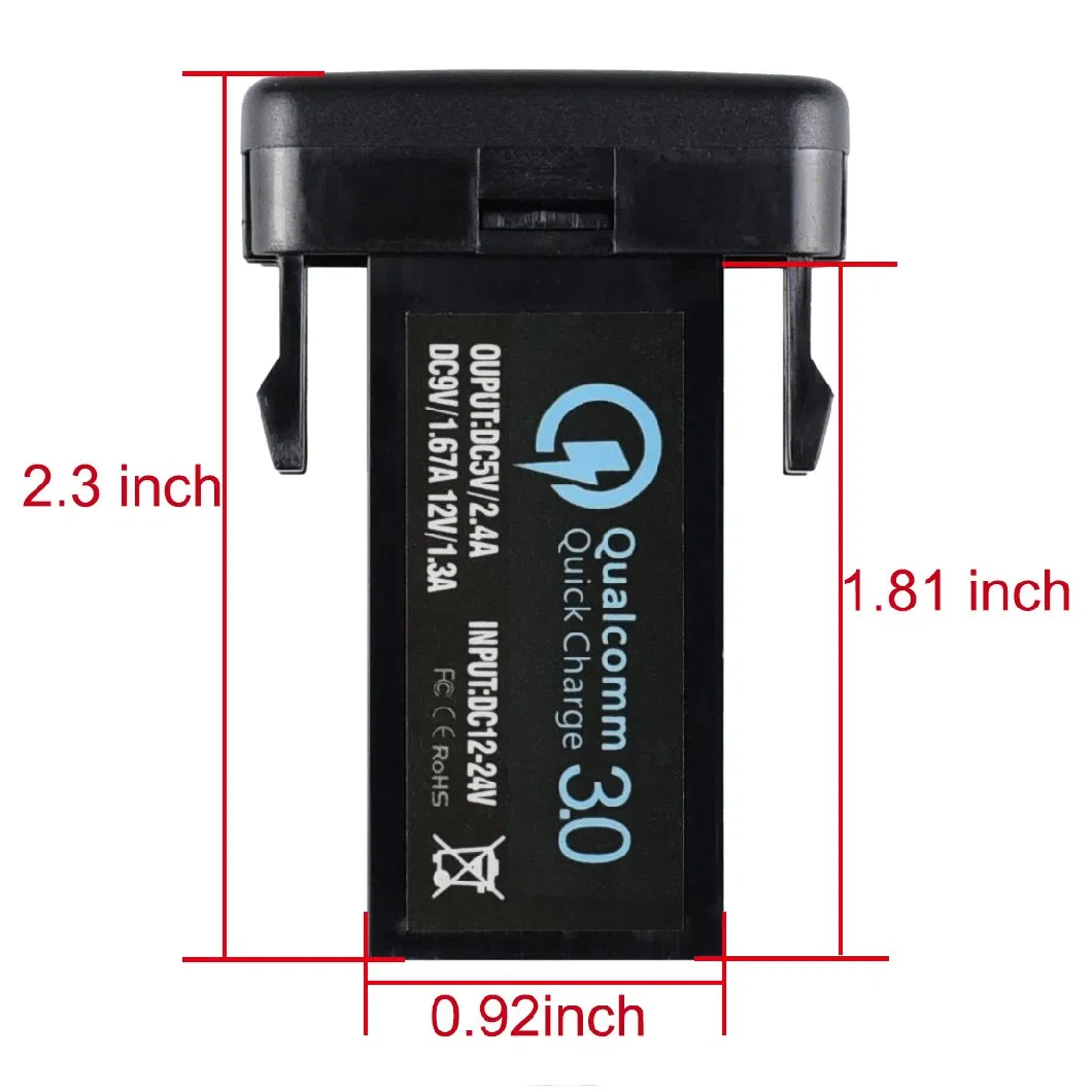 Dual USB Port Charger Socket Quick Charge 3.0 &amp; 2.4A for Toyota