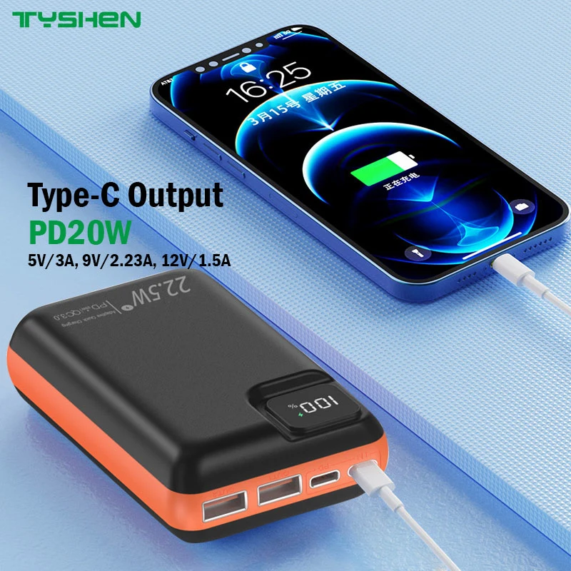 20000mAh Power Bank 2 USB Ports Output 22.5W Super Quick Charge