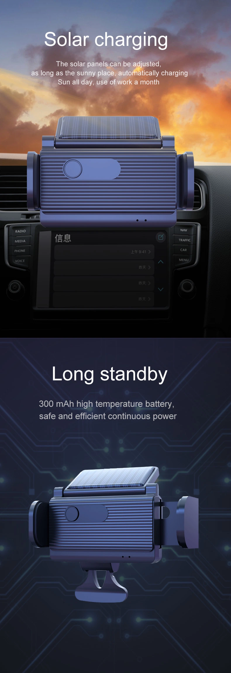 Wireless Table Charger Car Qi Wireless Car Charger Phone Holder Wireless Car Charger with Solar Built-in Battery