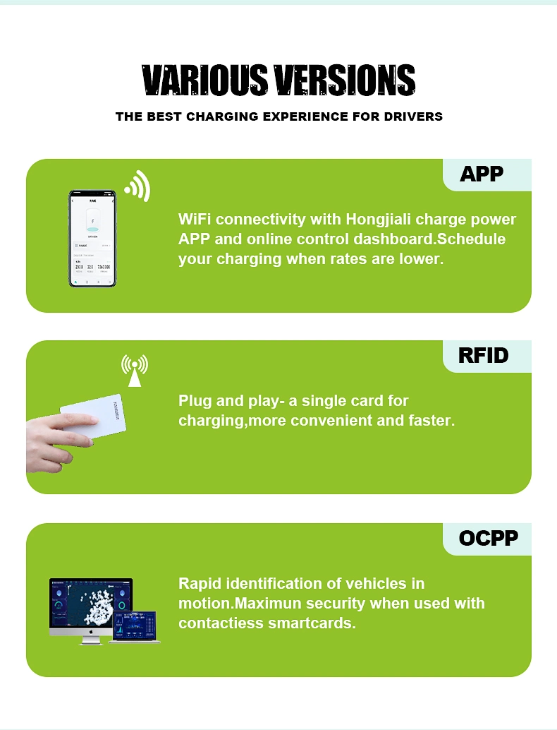 Mode3 Smart Dynamic Load Balancing Type1 11kw APP Wallbox Plug&Charge Residential WiFi 3 Phase Electric Car Charging Pile EV Charging Station