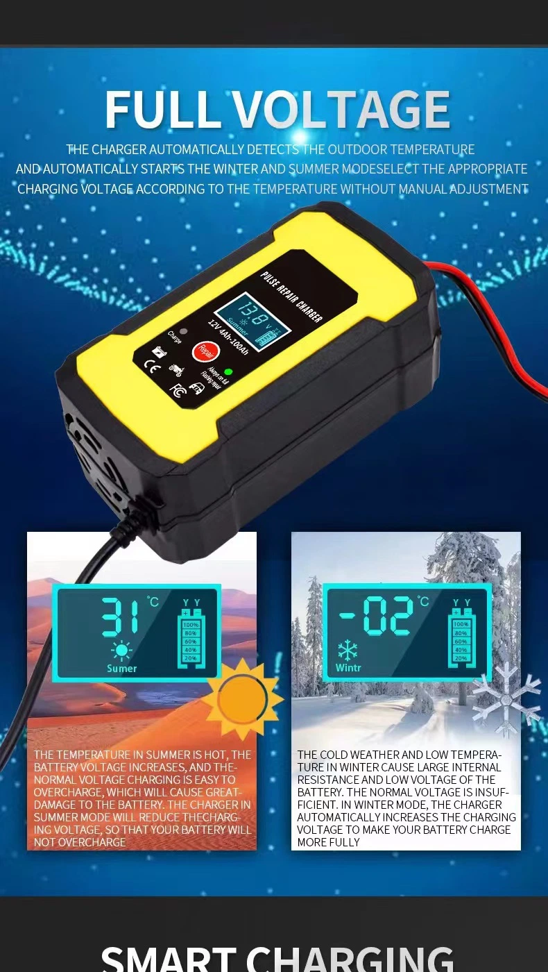 Automatic Portable Car Battery Charger 12V 6A Motorcycle Pulse Repair Trickle Charger for Gel AGM Lead Acid Battery