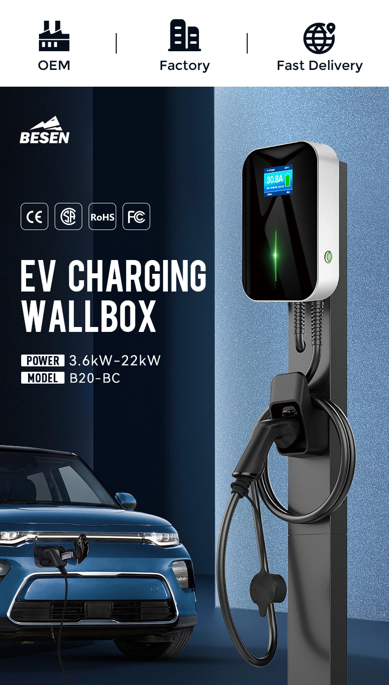 Besen Factory Sale 32AMP 7kw IP66 Home Use Smart EV Wallbox Type1 Type2 Level 2 Electric Vehicle Car Charger Charging Station