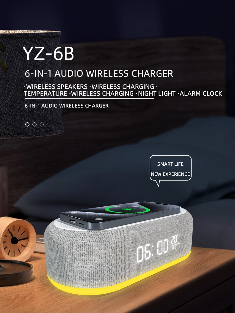 18650 1200mA Inside Bt Speaker Charging Station Alarm Clock Temperature Display Portable Wireless Charger with Night Light