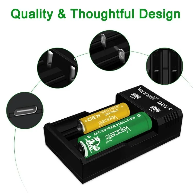 New Arrival Golden Supplier Vapcell Q2s-C Smart Charger Type-C Port for 18650 21700 Lithium Ion Battery Charger