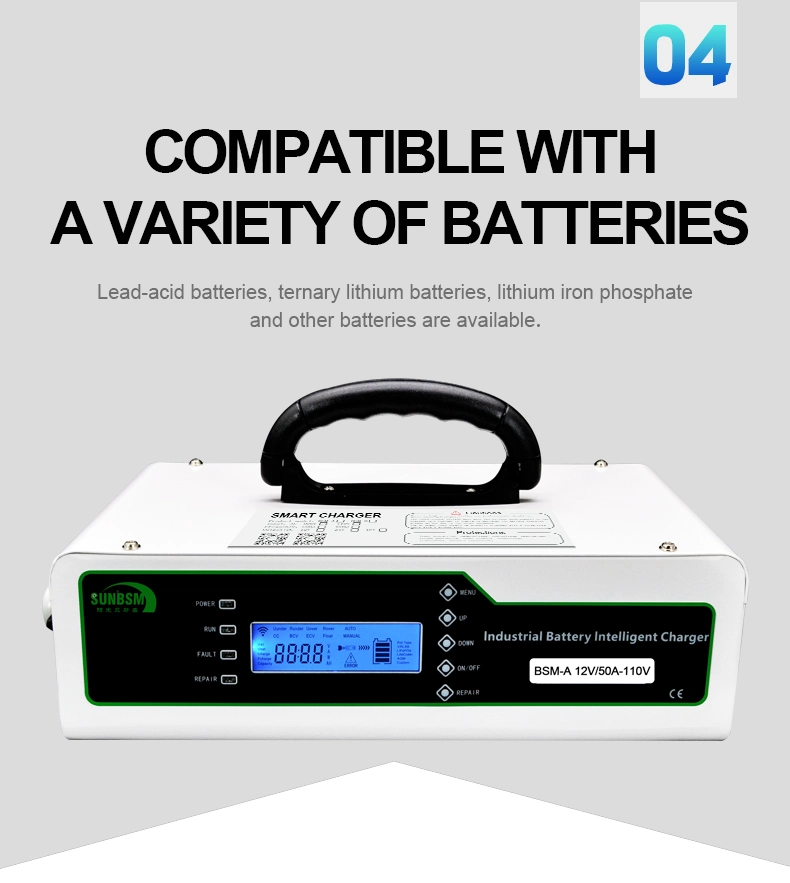 Smart industrial AC 220V DC 12V 50A Li-Ion Battery Charger high-capacity