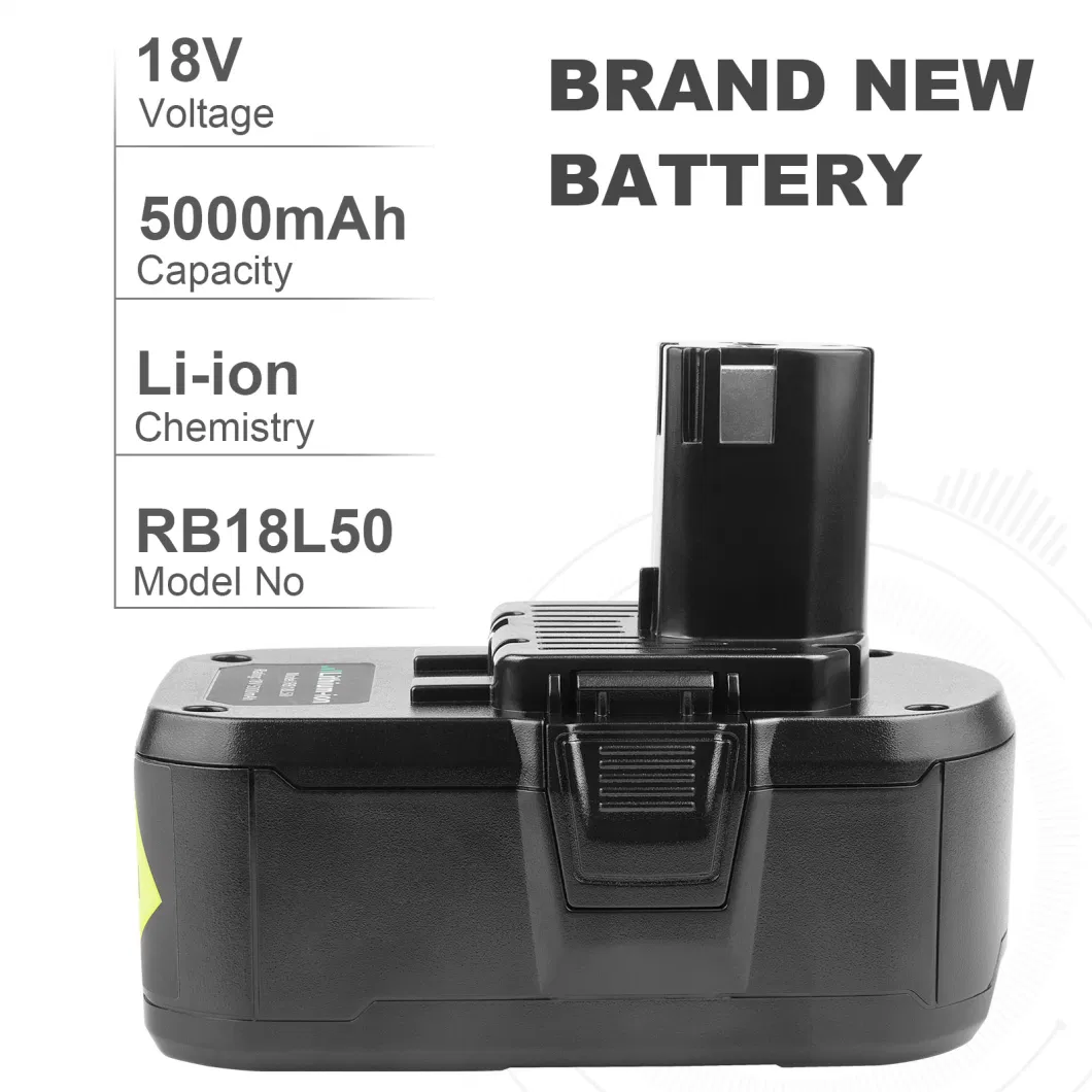 Wholesale Manufacturer 18V 5000mAh Rb18L50 Lithium Rechargeable Battery Replacement for Ryobi Cordless Power Drill Tools