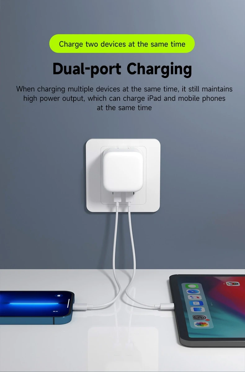 Power Adapter 35W Dual Port USB C Quick Pd Charger Type C Wall Charger for iPhone 13/14/15 Series
