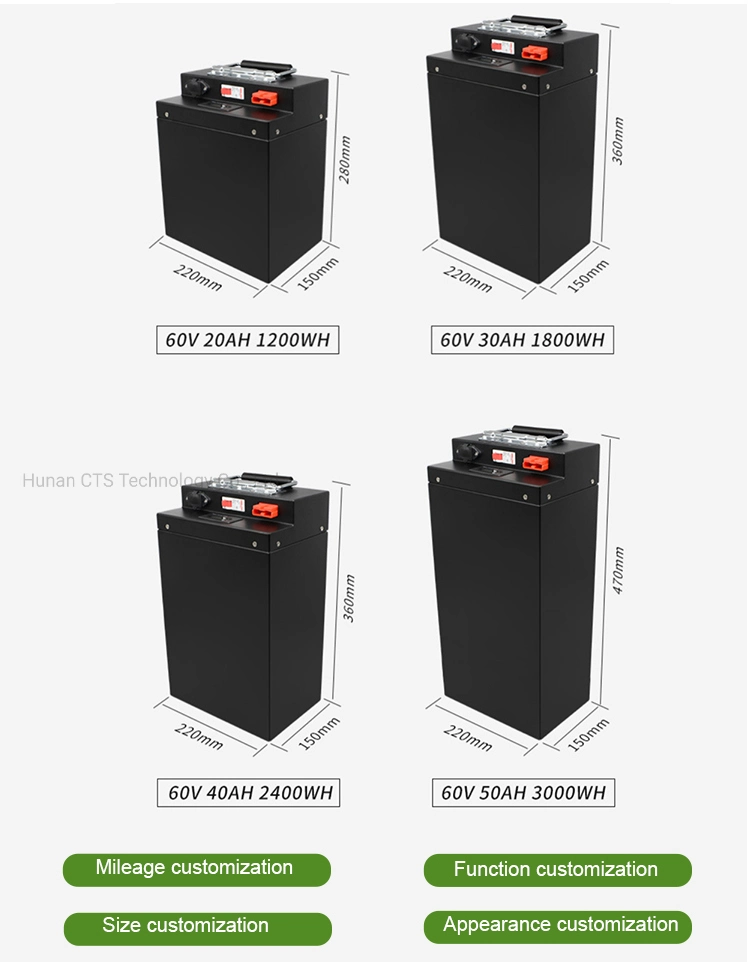 CTS Electric Motorcycle Scooter E-Bike Lithium Ion Battery 48V 60V 72V 96V 20ah 30ah 40ah 50ah 60ah 80ah 100ah LiFePO4 Lithium Battery