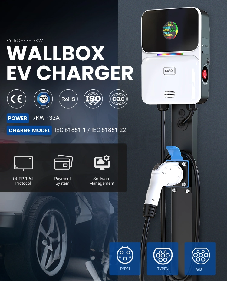 Xydf Gbt Chademo Type1/2 CE Certified 7kw Type 2 32AMP Electric Car Charging Station Smart Ocpp 1.6j Wall-Mounted AC EV Charger