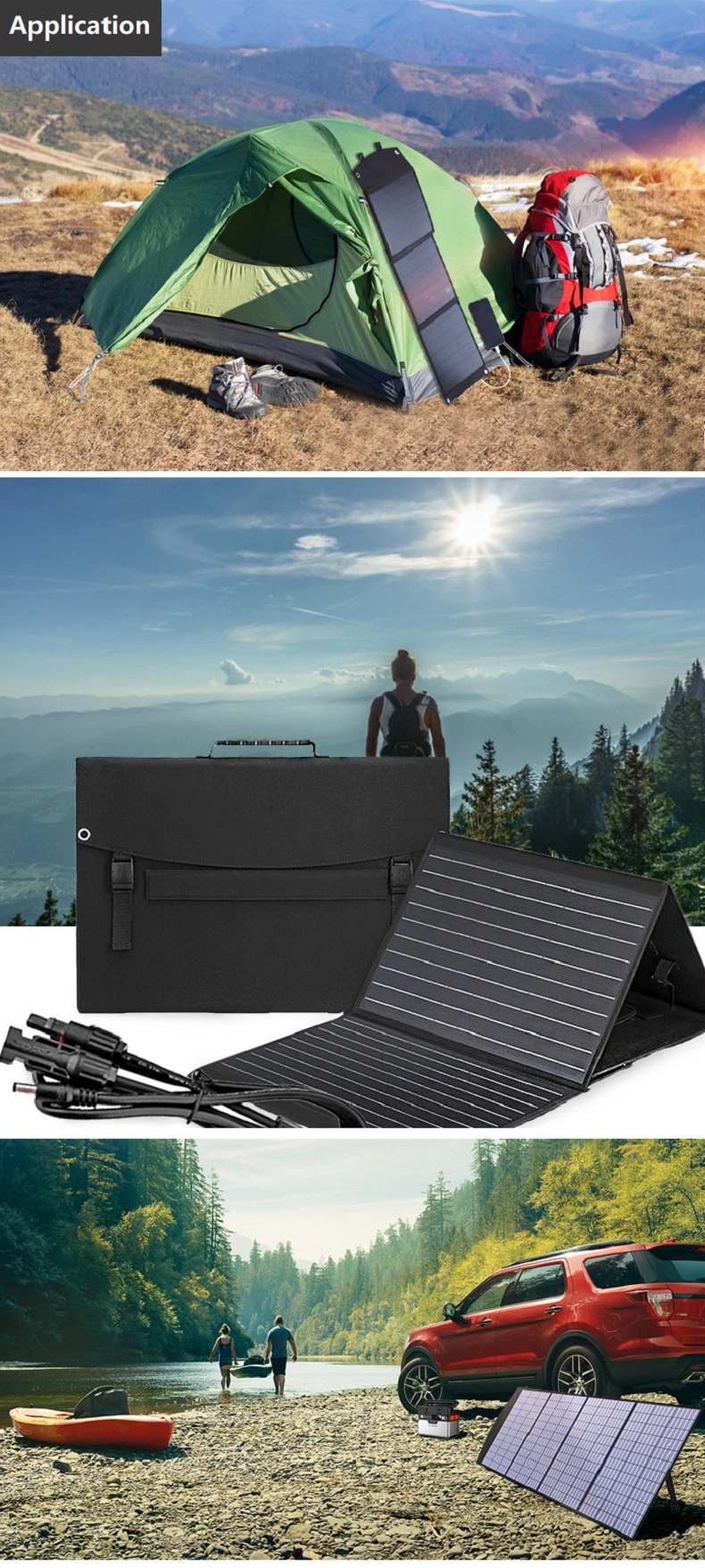 200W 18V Portable Solar Panel Kit Folding Solar Charger with 2 USB Outputs for 12v Batteries/Power Station LiFePo4 RV Camping Trailer Car