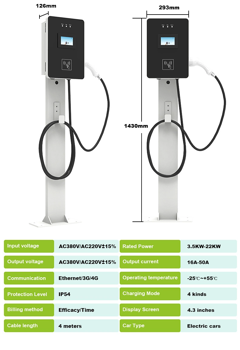 Mode3 Smart Dynamic Load Balancing Type1 11kw APP Wallbox Plug&Charge Residential WiFi 3 Phase Electric Car Charging Pile EV Charging Station