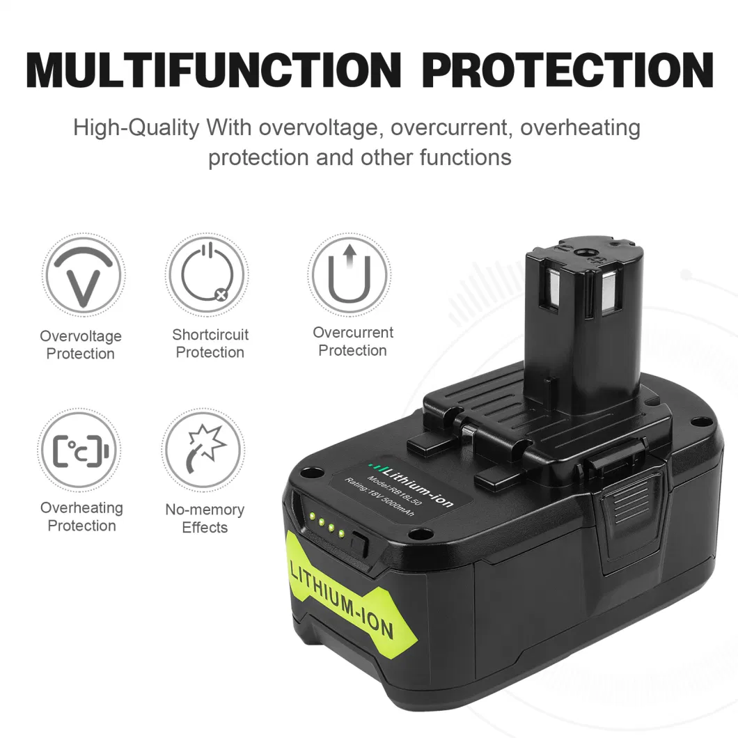 Wholesale Manufacturer 18V 5000mAh Rb18L50 Lithium Rechargeable Battery Replacement for Ryobi Cordless Power Drill Tools