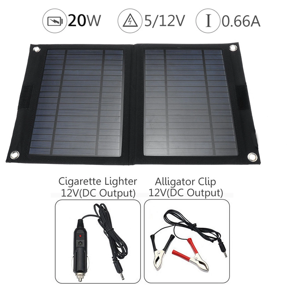 Folding Bag Monocrystalline Rechargeable Mobile Phone Battery Car RV Outdoor 20 Watt Solar Panel Travel Charger