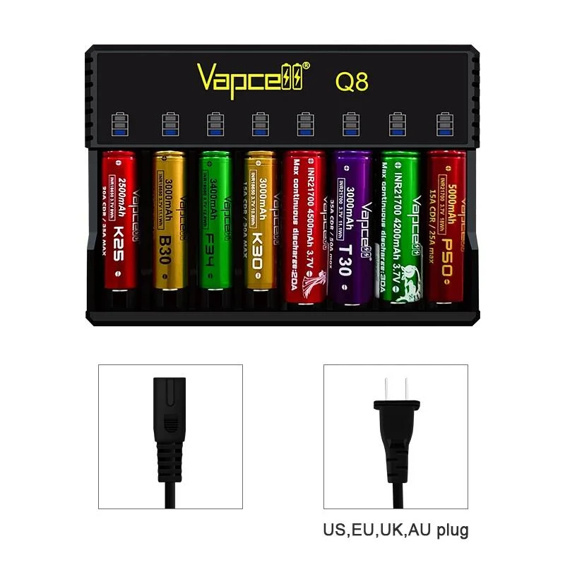 Hot Sell Vapcell Q8 Smart Charger 8 Slots Automatic Battery Charger For18650 26650 21700 20700 Rechargeable Lithium Ion Battery