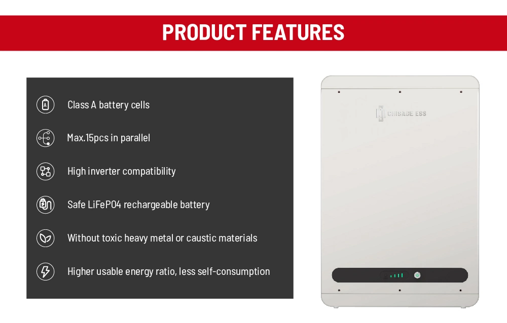 Chisage 48V 51.2V 100ah Deep Cycle Rechargeable LiFePO4 Solar Energy Lithium Ion Battery with BMS