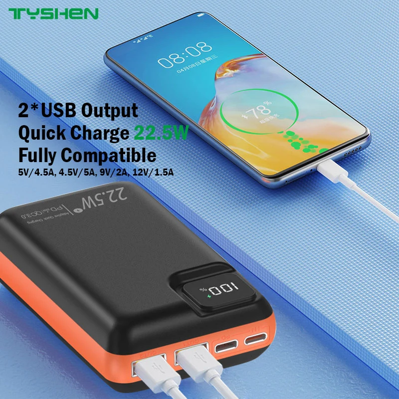 20000mAh Power Bank 2 USB Ports Output 22.5W Super Quick Charge