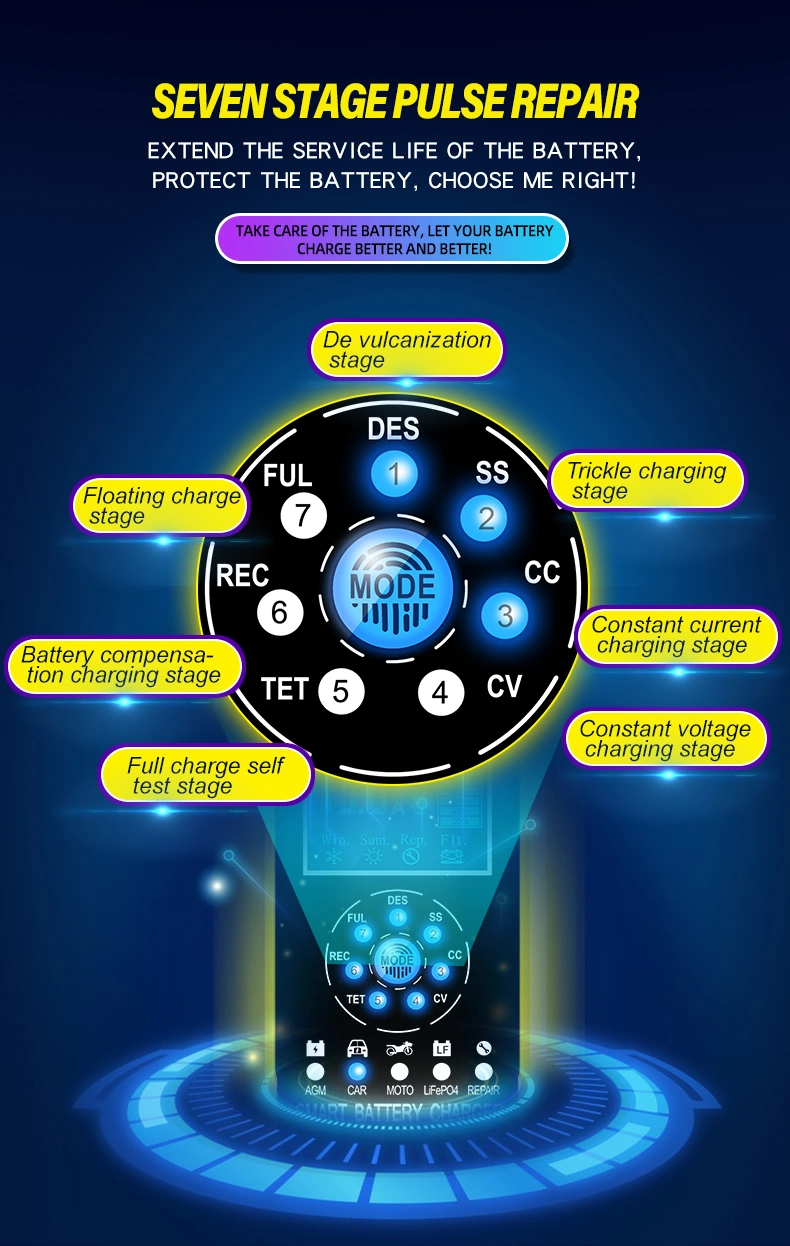 12V 10A 24V 5A Best Quality 7-Stage Car Battery Charger