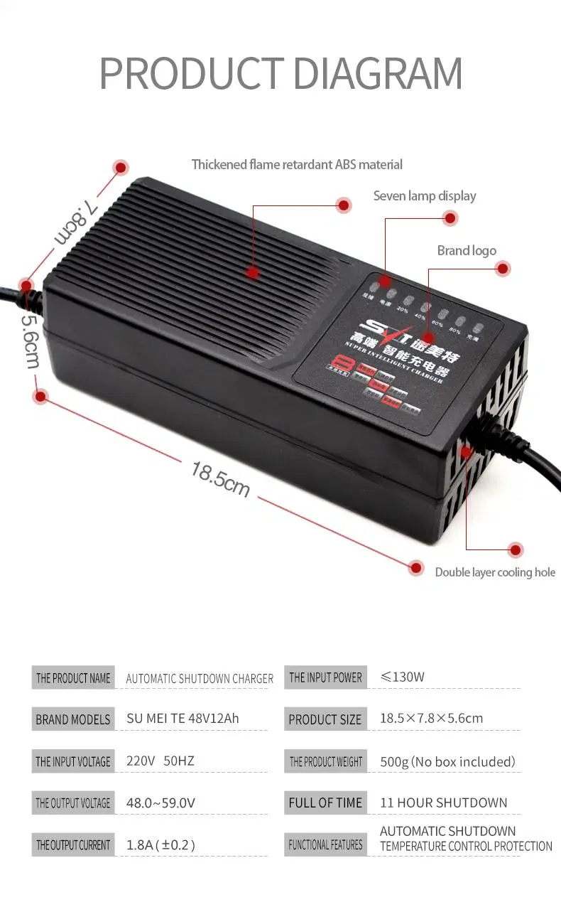 Automatic Shutdown Mode 48V12ah Lead Acid Battery Charger