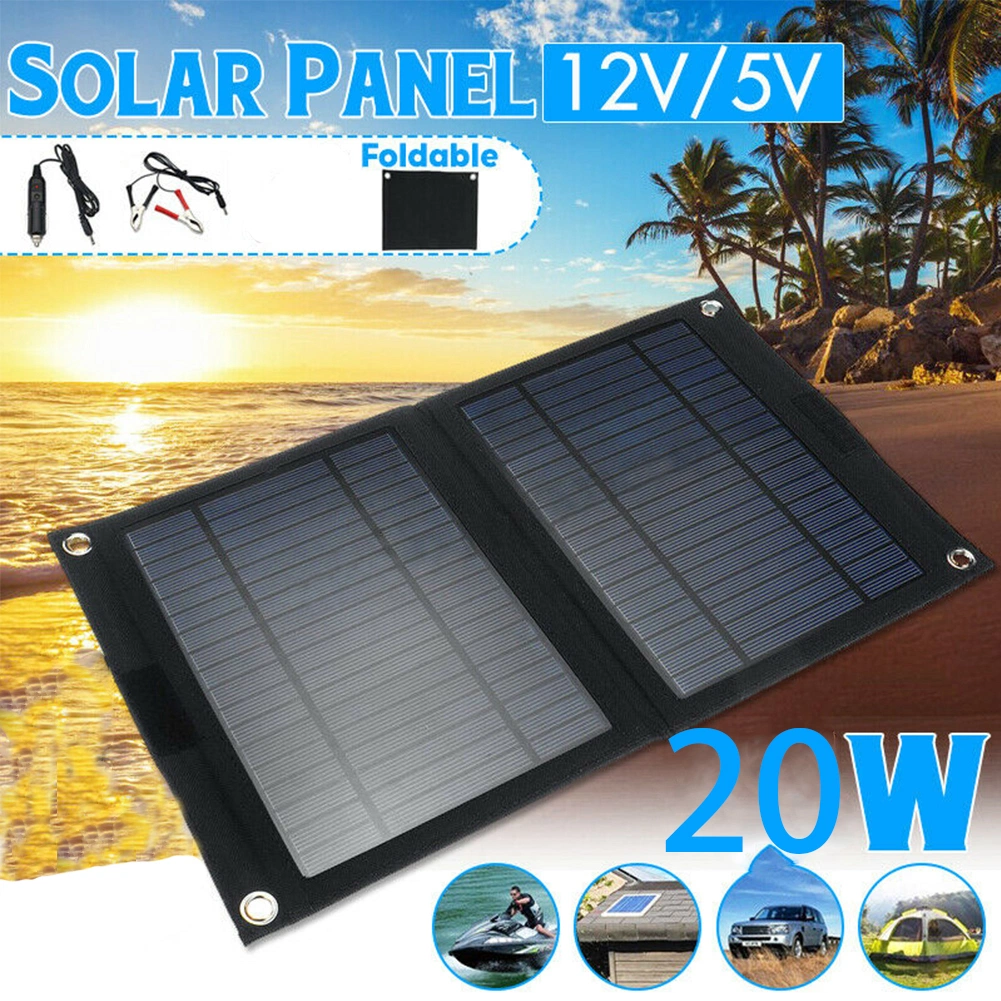 Folding Bag Monocrystalline Rechargeable Mobile Phone Battery Car RV Outdoor 20 Watt Solar Panel Travel Charger