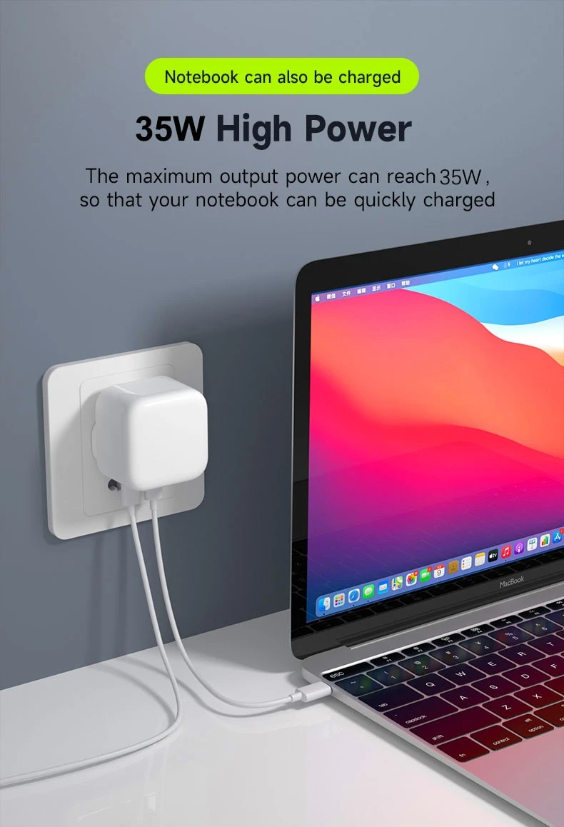 Power Adapter 35W Dual Port USB C Quick Pd Charger Type C Wall Charger for iPhone 13/14/15 Series
