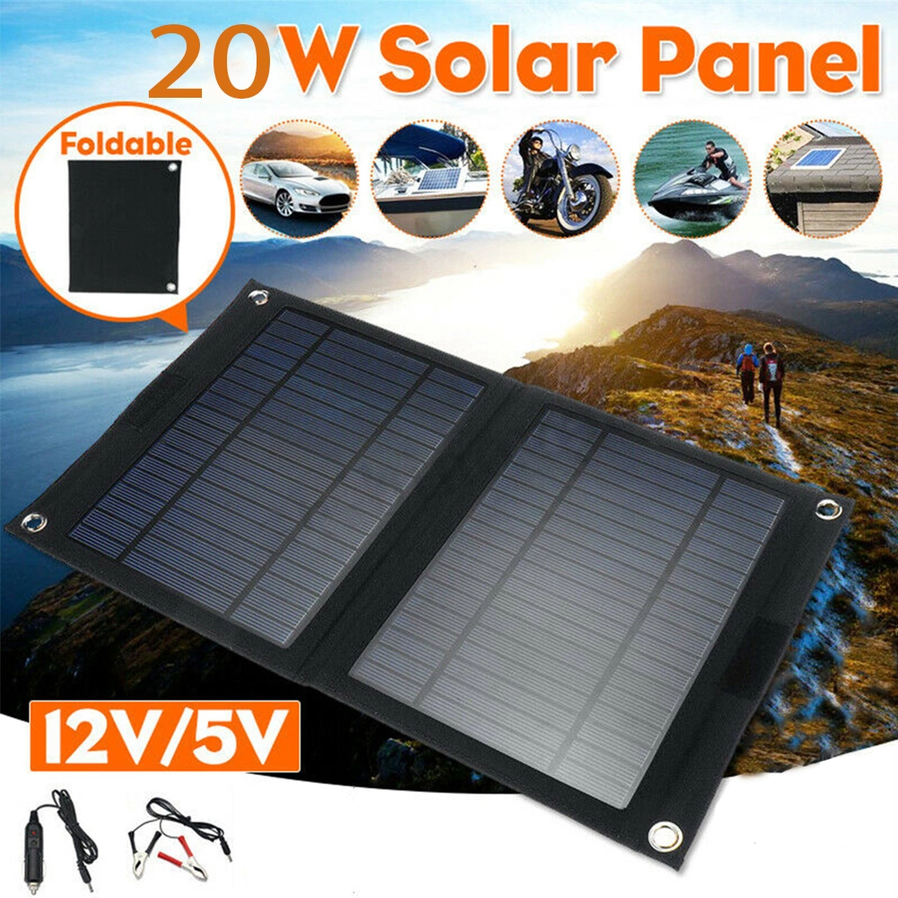 Folding Bag Monocrystalline Rechargeable Mobile Phone Battery Car RV Outdoor 20 Watt Solar Panel Travel Charger