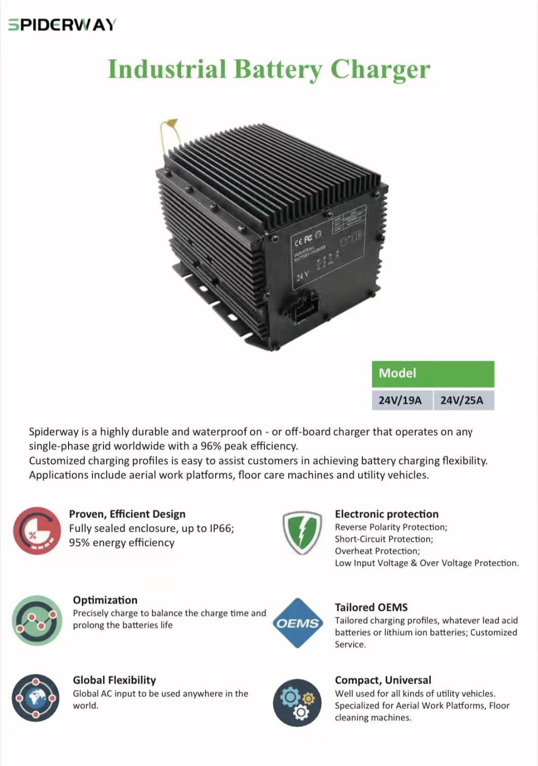 Industrial Battery Charger 24V Used for Electric Forklift Trucks, The Automotive Sector,