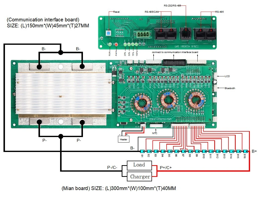 Smart BMS 16s LiFePO4 Lithium Ion/Lto Battery 300A Active Balance Can/RS485/Bluetooth Inverter Solar Storage Energy