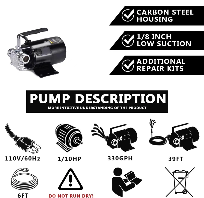 DC Cordless Portable Low Suction Electric Water Transfer Removal Utility Pump with Suction Hose Kit