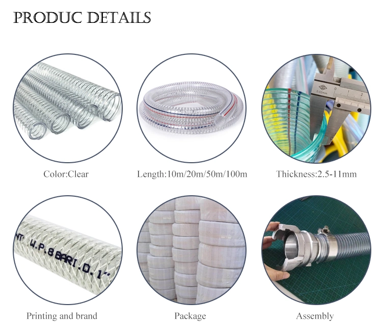 Flexible Transparent PVC Spiral Steel Wire Reinforced Hose Pipe with Spring for Suction of Water Fluid Dust Mine