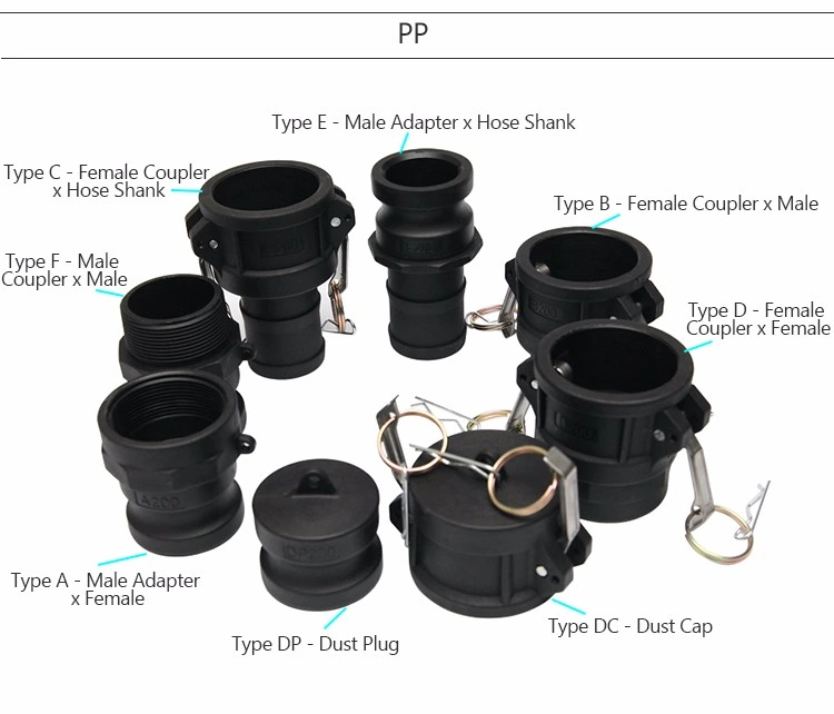 1X20gp 1/2&quot;-8&quot;Brass PP Cast Iron Nylon Camlock Quick Coupling Reusable Hose Fitting