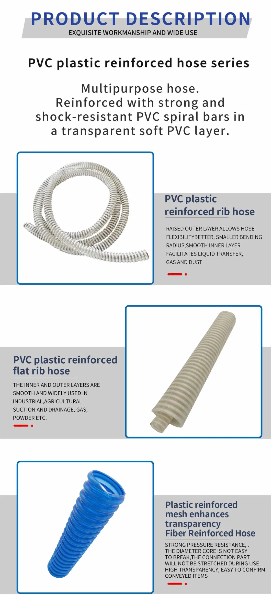 Big Size PVC Spiral Reinforced Flexible Sewage Dredge Suction Hose