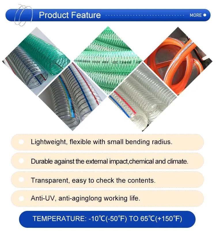 1&prime; X 1-1/2 ID Steel Wire Suction PVC Flexible Tubing High Pressure Heavy Duty UV Chemical Resistant Vinyl Hose