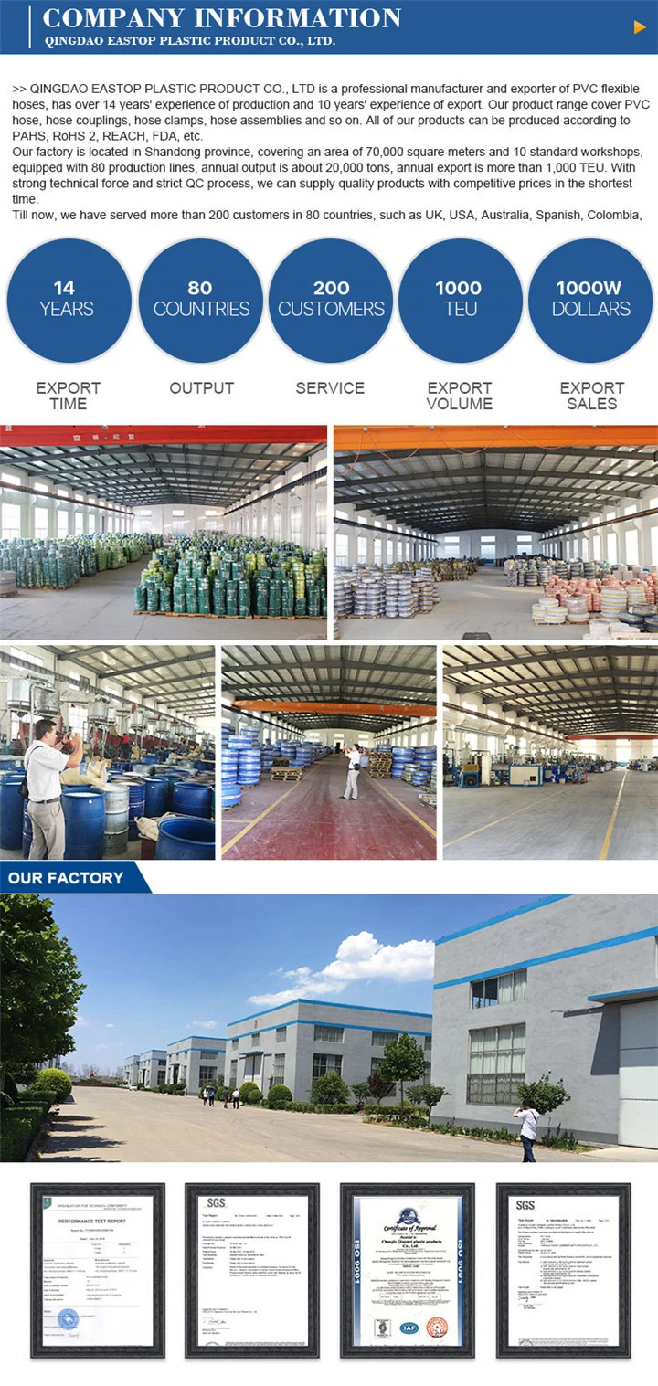 China Manufacture Factory PVC Water Suction Flexible PVC Suction Hose Pipe New Type and Hardening PVC Water Agriculture Hose
