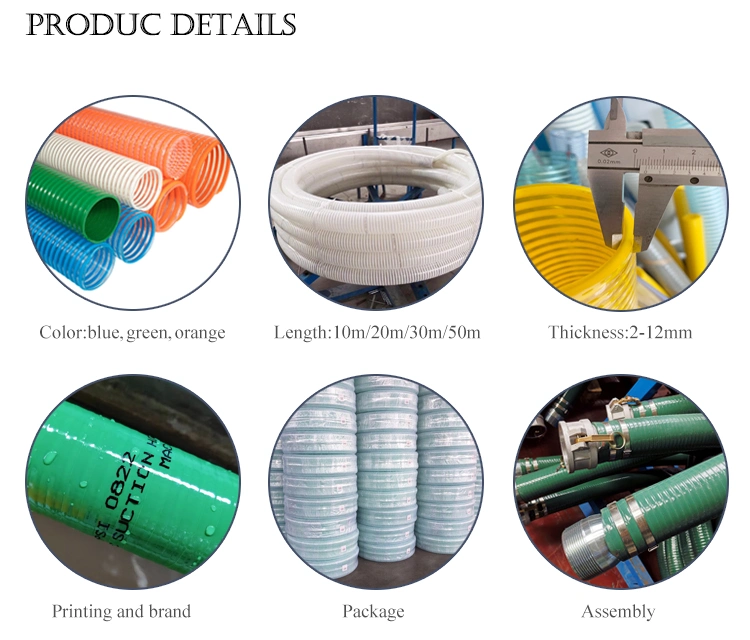 Corrugated PVC Suction Hose Green Grey Yellow Flexible Helix PVC Suction Hose 1 2 3 4 5 6 8 10 Inch Plastic Spiral PVC Duct Hose for Water Delievery