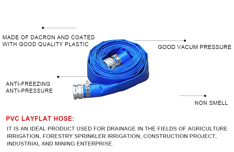 Customized PVC Collapsible Water Discharge Hose Blue Layflat Hose