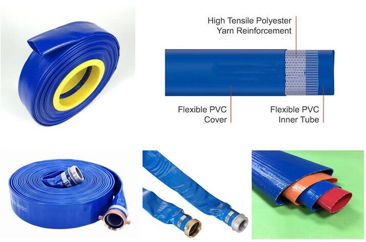 Customized PVC Collapsible Water Discharge Hose Blue Layflat Hose