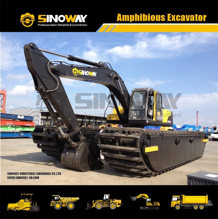 Best Price Long Reach Land and Water Excavator with Floating Tank Pontoon Tracks Mini River Amphibious Swamp Buggy with Backhoe and Dredging Pump for Sale