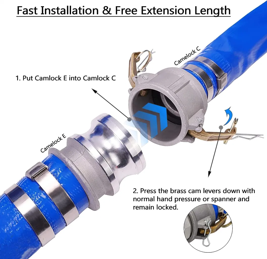 Blue Lay Flat PVC Discharge Hose Assembly with Aluminum Pin Lug Fittings