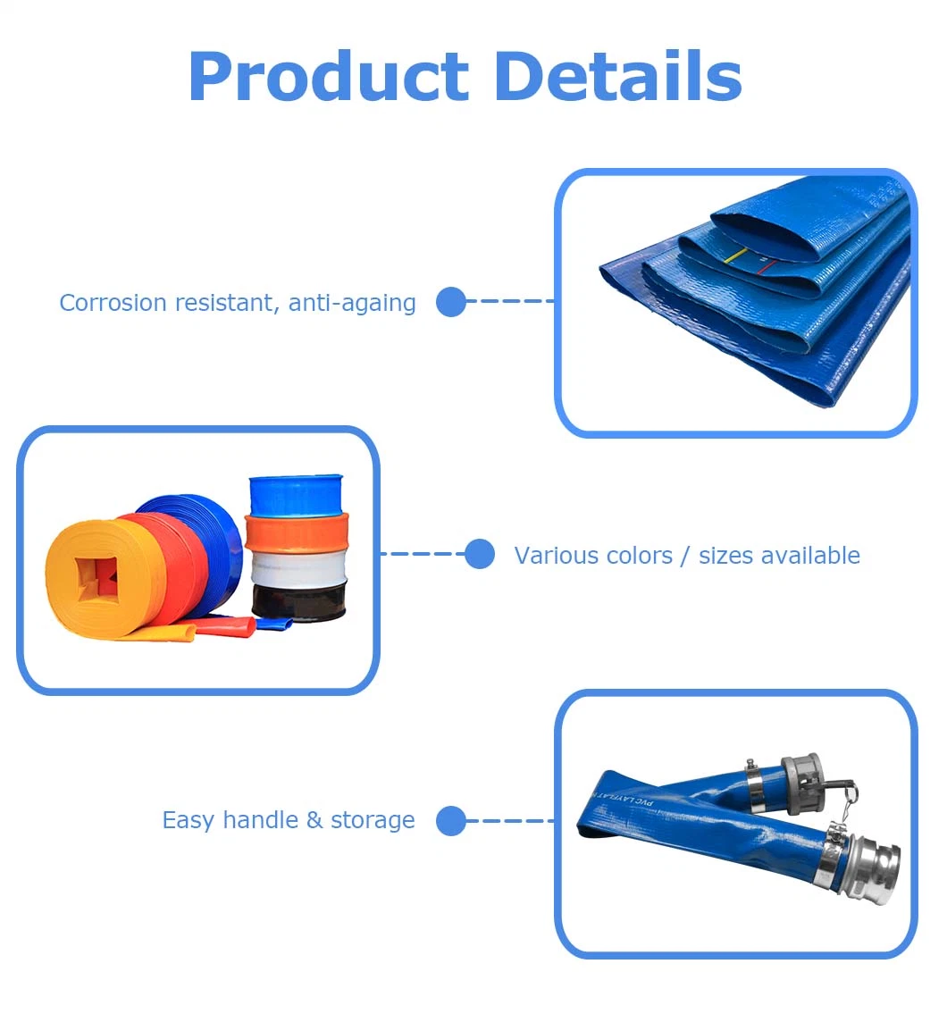 Irrigation 1 2 3 6 8 10 12 Inch Collapsible Blue High Pressure Heavy Duty Vinyl PVC Lay Flat Water Pump Pool Discharge Garden Sunny Layflat Water Hose