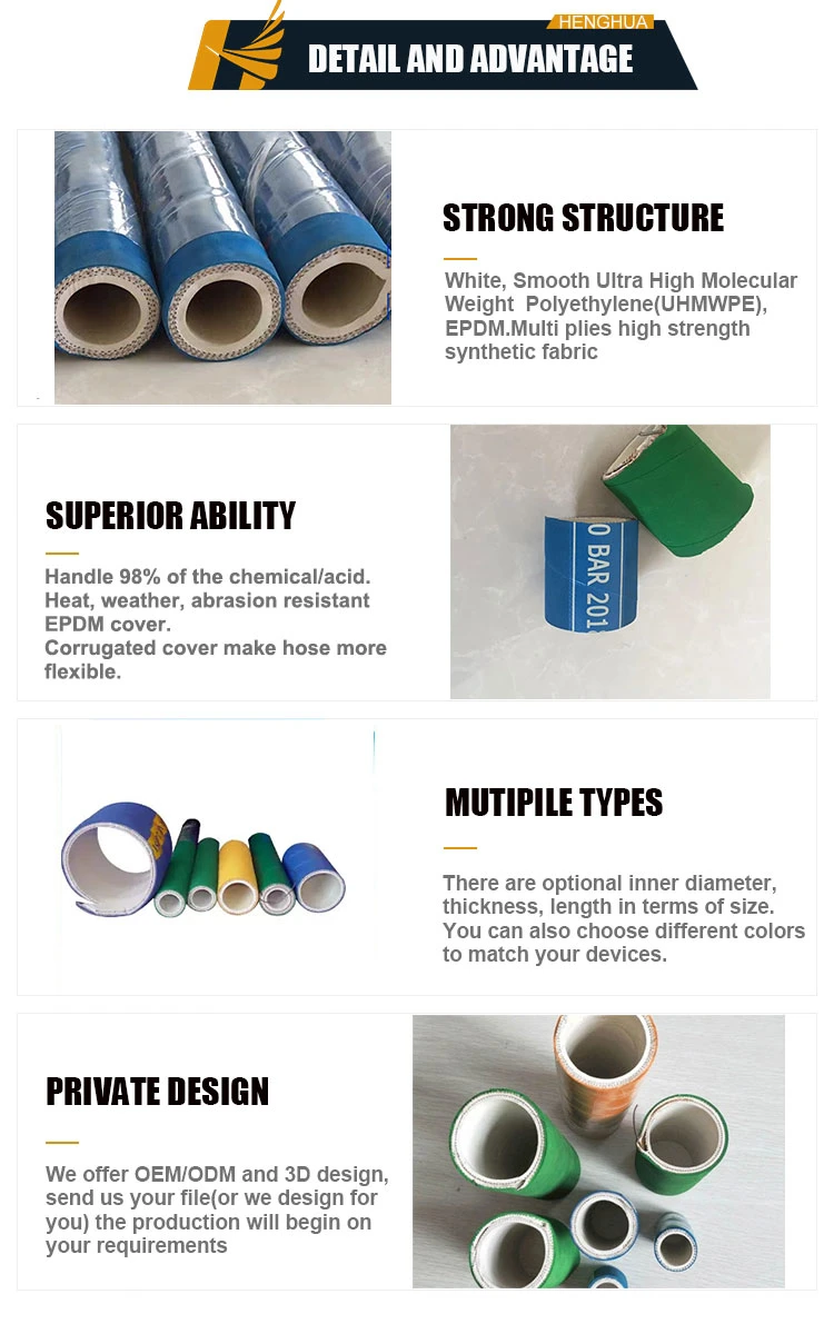 Standard UHMWPE Rubber Chemical Sulfuric Acid Resistance Suction Delivery Service Hose