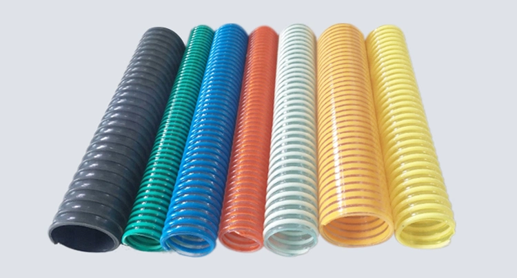 Corrugated PVC Suction Hose Green Grey Yellow Flexible Helix PVC Suction Hose 1 2 3 4 5 6 8 10 Inch Plastic Spiral PVC Duct Hose for Water Delievery