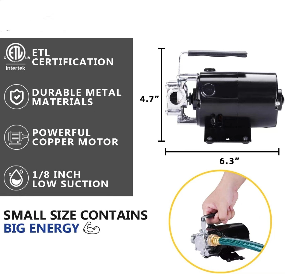 Acquaer Water Transfer Pump 115V 1/10 HP Portable Electric Utility Water Pump with Suction Hose Kit, Low Suction Water Removal for Water Beds, Pools, Rain Barre