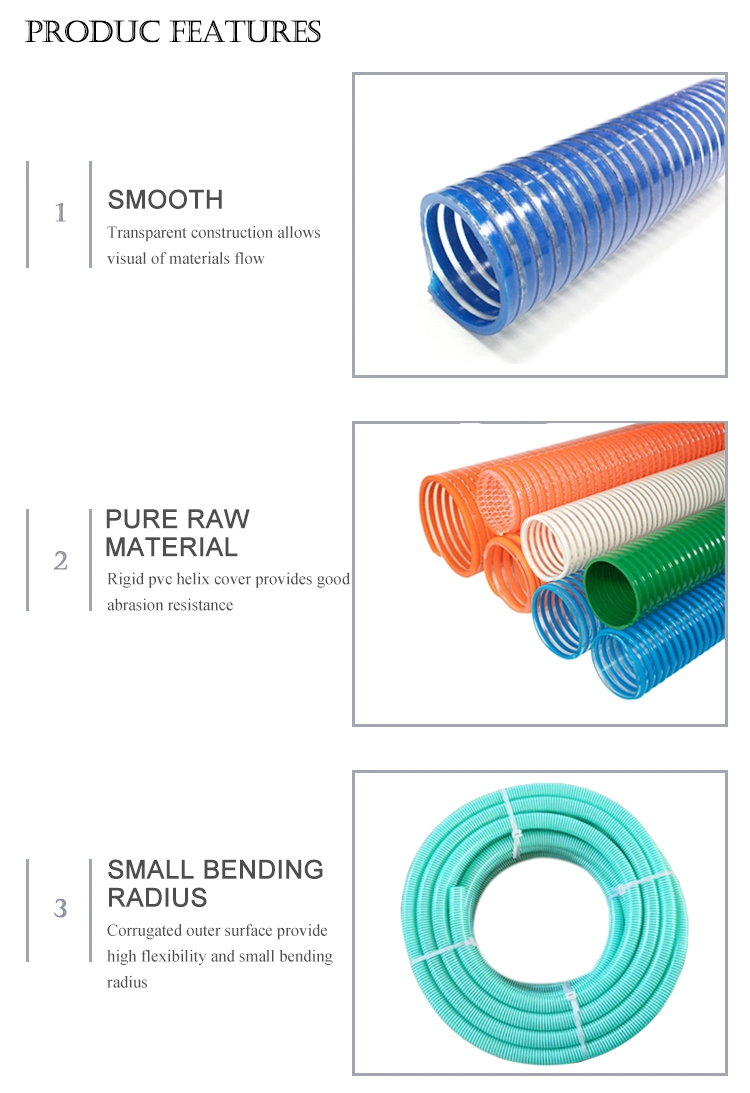 Green Corrugated PVC Spiral Abrasive Suction Hose Pipe 1 2 3 4 5 6 8 10 12 Inch for Composite Chemical Fuel Sand Sludge Trash