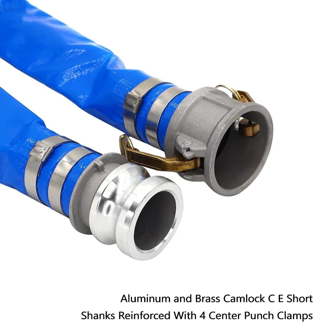 Blue Lay Flat PVC Discharge Hose Assembly with Aluminum Pin Lug Fittings