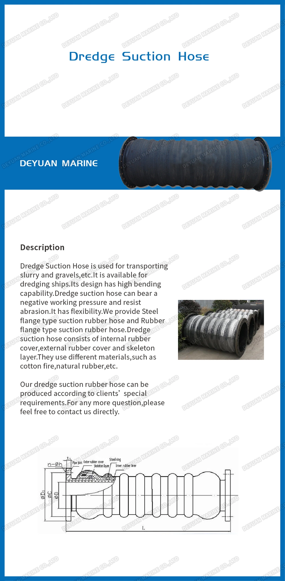 Steel Flange Type and Rubber Flange Type Dredge Suction Hose