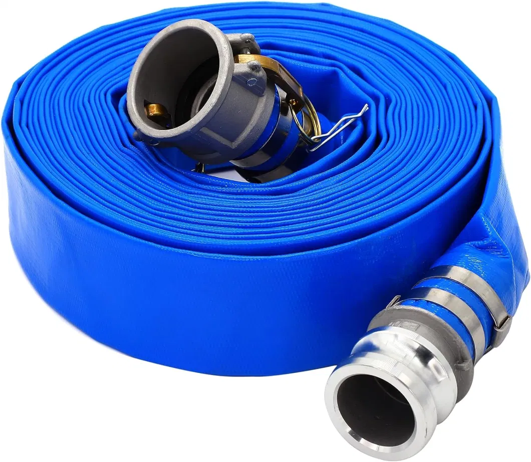 Blue Lay Flat PVC Discharge Hose Assembly with Aluminum Pin Lug Fittings