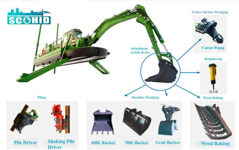 Cutter Suction Pump / Backhoe Bucket / Weed Raking Tool Amphibious Dredger Type Multipurpose Dredger