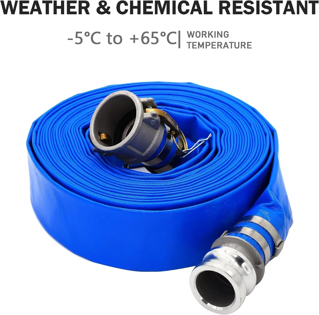 Blue Lay Flat PVC Discharge Hose Assembly with Aluminum Pin Lug Fittings