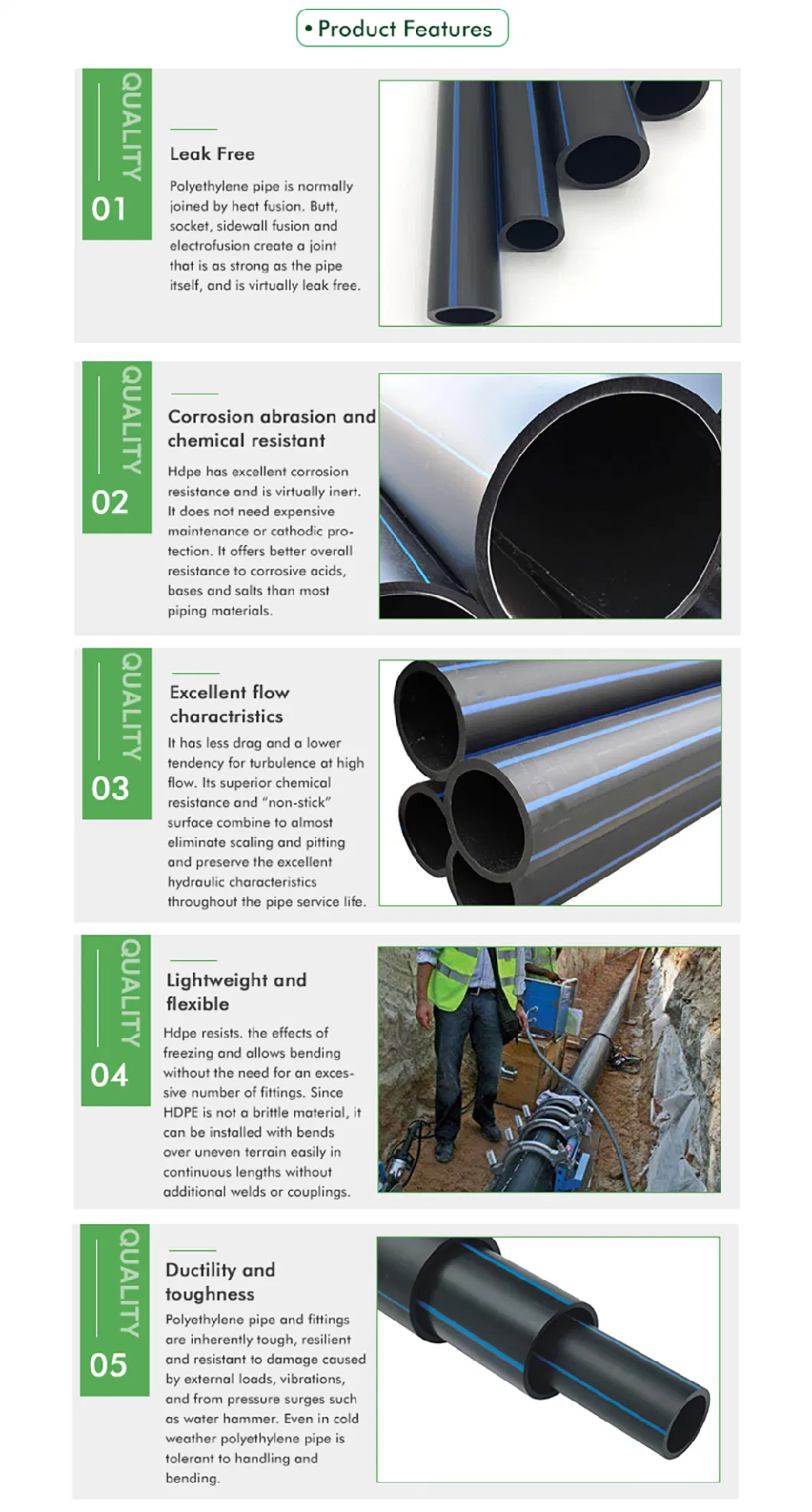 High Density Polyethylene Steel Flange Connected HDPE Pipe for Sea Water Intake