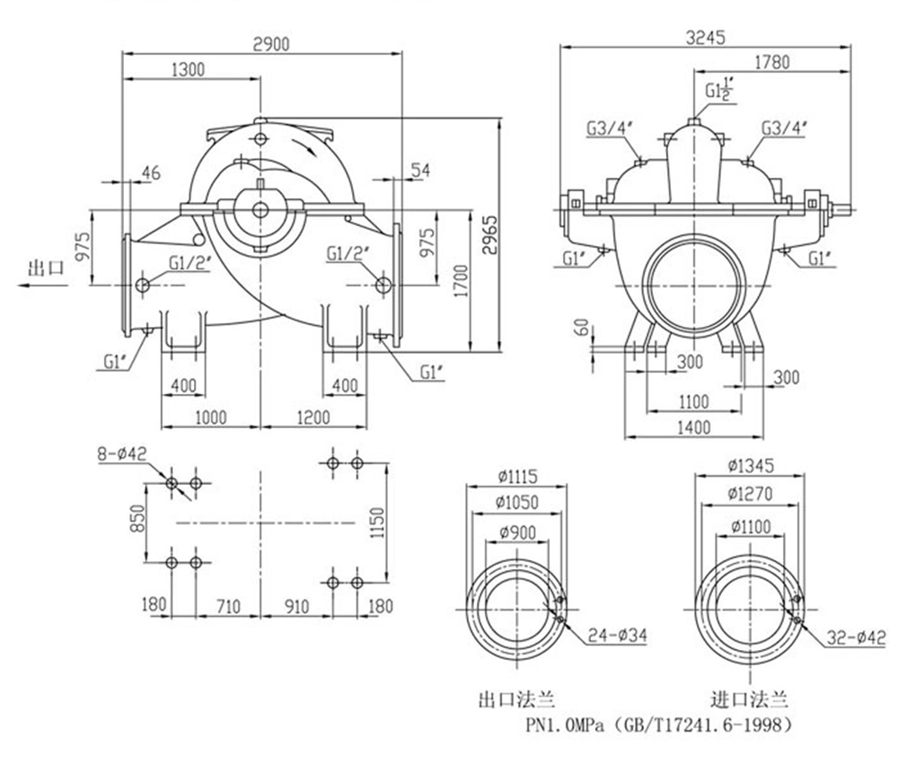 45 HP 3 Inch Diameter Split Case Double Suction Pressure Electric Centrifugal Water Pump for Irrigation Water Supply with Hose